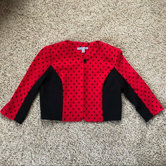 Danny & Nicole 2pc Red & Black Polka Dot Jacket Dress Set Size 8 - Picture 5 of 14